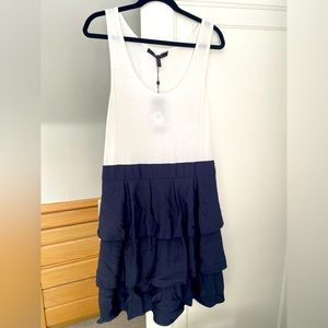 White dress with navy ruffle skirt! New with tags